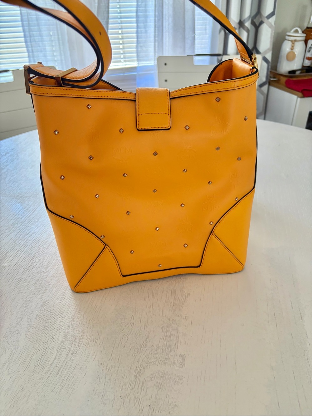 MCM Yellow Studded Leather Shoulder Bag with Pink MCM Wallet - Picture 6 of 16